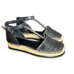 Vince Camuto Size 6 Bredenna Black Beige Espadrille Ankle Strap Sandals Women’s